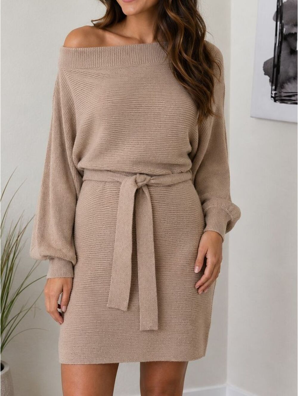 Forever 21 Women's Beige Knit Off Shoulder Bodycon Mini Dress M NWT